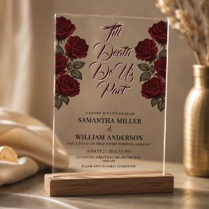 Till Death Do Us Part Red Rose Gothic Wedding Acrylic Invitations