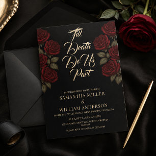Till Death Do Us Part Red Rose Gothic Wedding Invitation