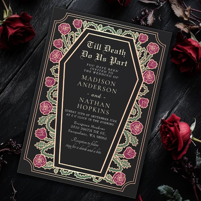 Till Death Do Us Part Rose Black Gothic Wedding Invitation (Creator Uploaded)