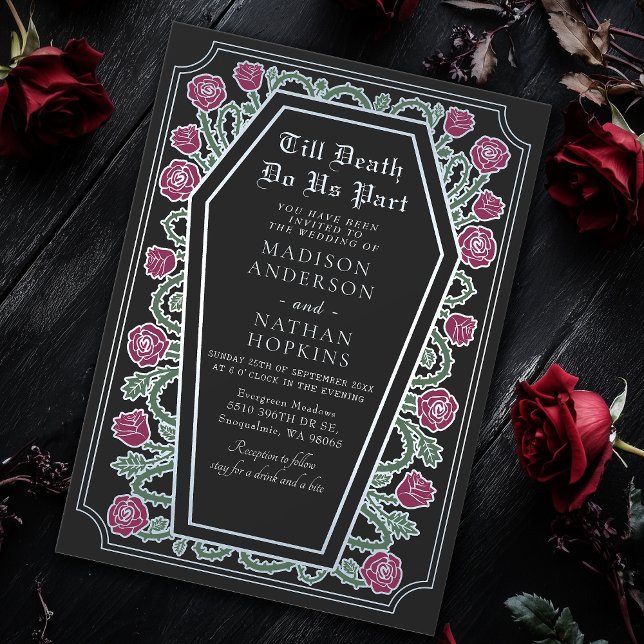 Till Death Do Us Part Rose Black Gothic Wedding Invitation (Creator Uploaded)
