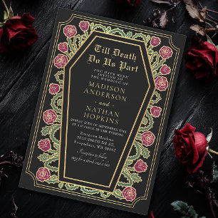 Till Death Do Us Part Rose Black Gothic Wedding Invitation