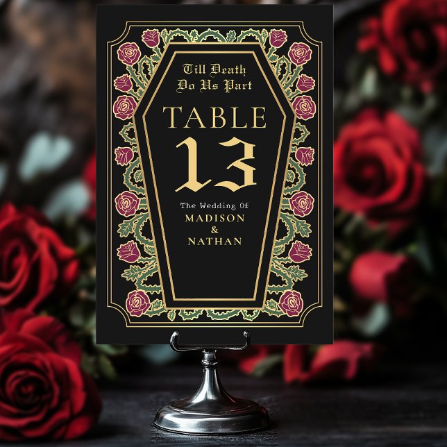 Till Death Do Us Part Rose Black Gothic Wedding Table Number (Creator Uploaded)