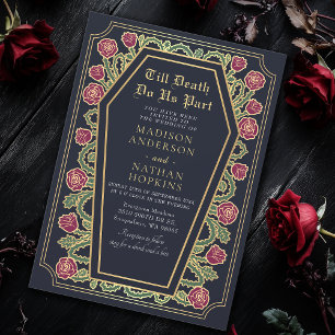 Till Death Do Us Part Rose Blue Gothic Wedding Invitation