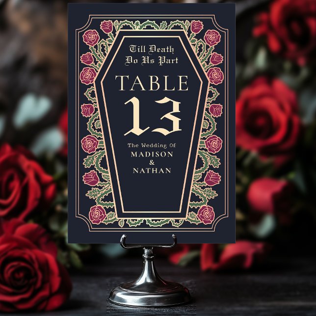 Till Death Do Us Part Rose Blue Gothic Wedding Table Number (Creator Uploaded)