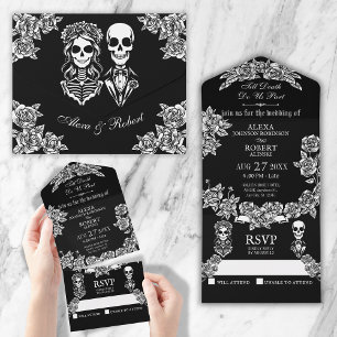 Till death do us part roses skeleton wedding  all in one invitation