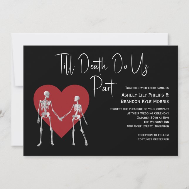 Till Death Do Us Part Skeleton Black Wedding  Invitation (Front)