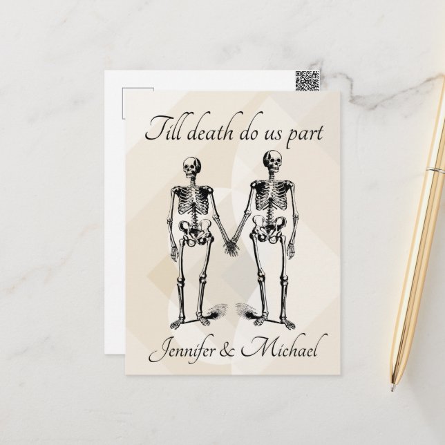 Till death do us part Skeleton Couple Monogram Postcard (Front/Back In Situ)