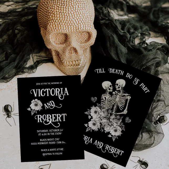 Till death do us Part Skeleton Floral Wedding Invitation | Zazzle