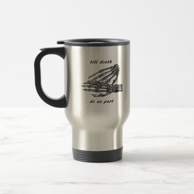 Till Death Do Us Part Skeleton Hands (Cream) Class Travel Mug (Left)