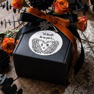Till Death Do Us Part Skeleton Heart Wedding Classic Round Sticker