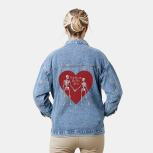 Till Death Do Us Part Skeleton & Red Heart Denim Jacket