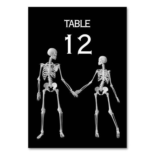 Till Death Do Us Part Skeleton Wedding Black Table Number (Front)