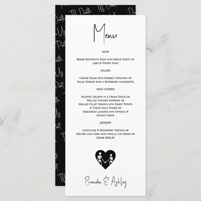  Till Death Do Us Part Skeleton Wedding White Menu (Front/Back)