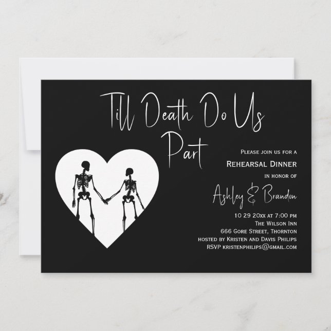 Till Death Do Us Part Skeleton White Rehearsal  Invitation (Front)