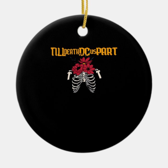 Till Death Do Us Part Skeleton With Red Flowers Cl Ceramic Ornament (Front)