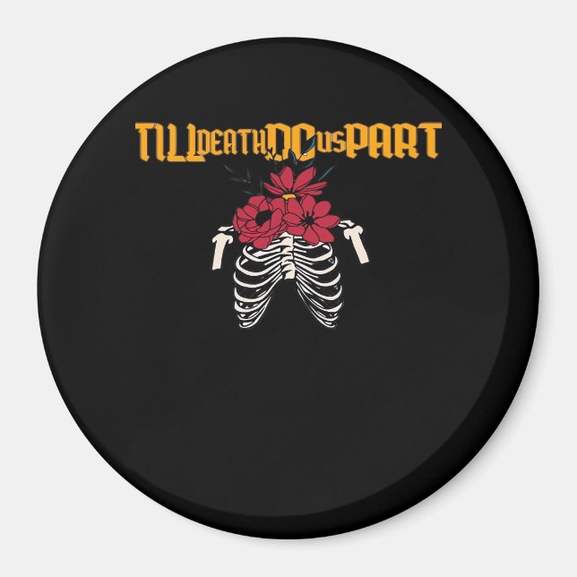 Till Death Do Us Part Skeleton With Red Flowers Cl Magnet (Front)