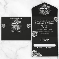 Till death Do us part skull couple roses