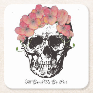 Till Death Do Us Part Skull Wedding Square Paper Coaster
