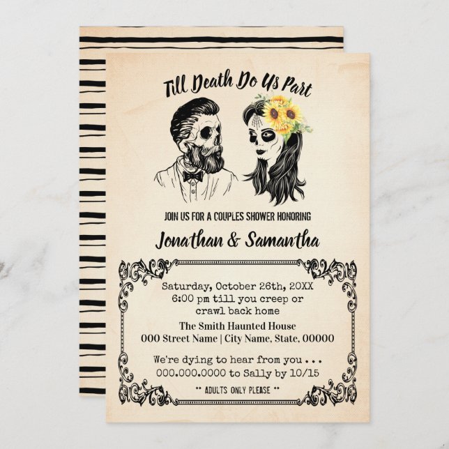 Till death do us part skulls couples shower invitation (Front/Back)