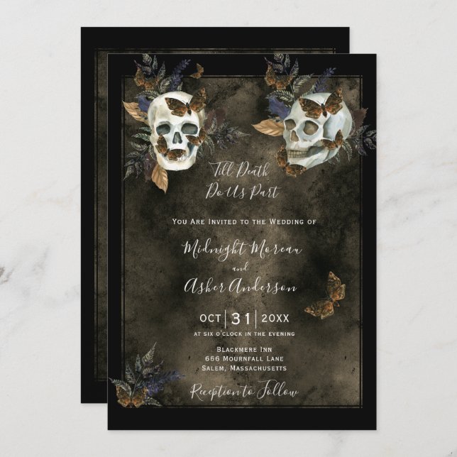 Till Death Do Us Part Skulls Gothic Wedding Invite (Front/Back)