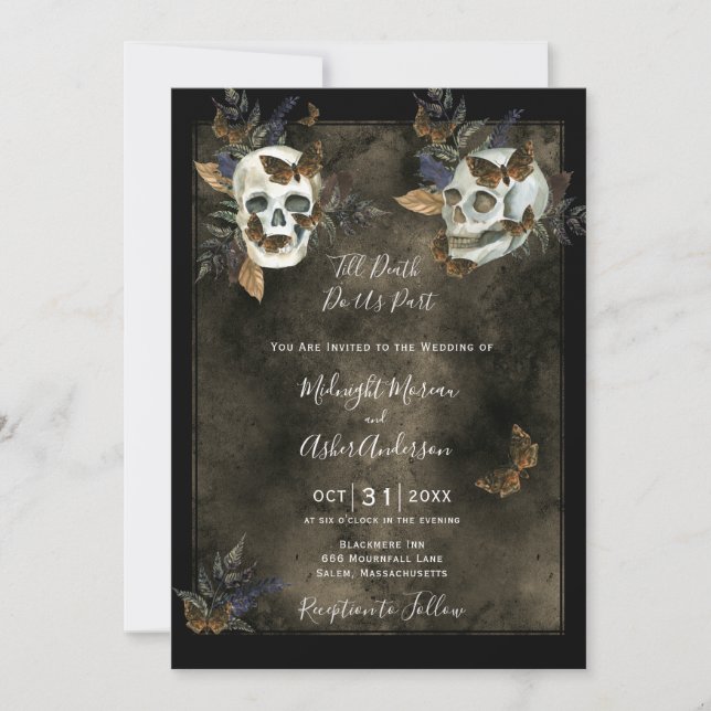 Till Death Do Us Part Skulls Gothic Wedding Invite (Front)