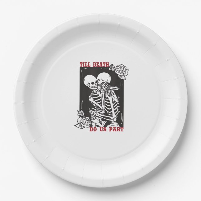 Till Death Do Us Part Wedding Skeleton Couple Vale Paper Plate (Front)