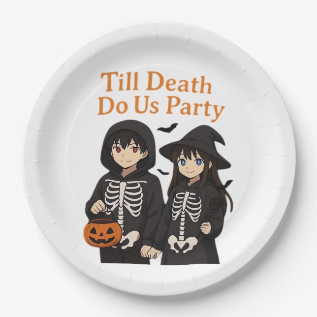 Till Death Do Us Party – Anime Halloween Couple Cl Paper Plate (Front)