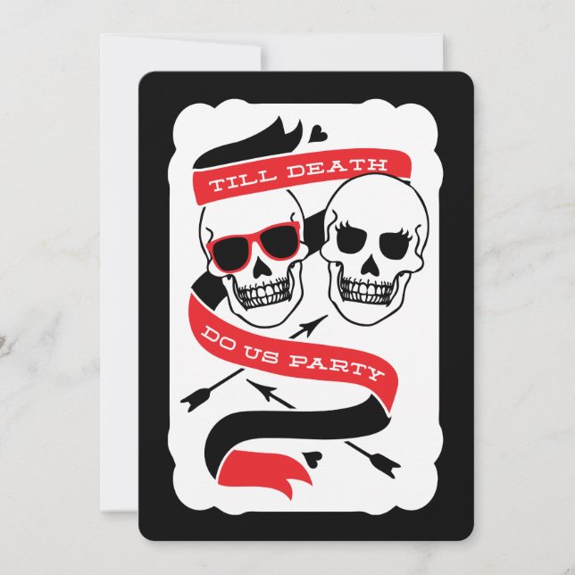 Till Death Do Us Party - Black and Red Wedding Invitation (Front)