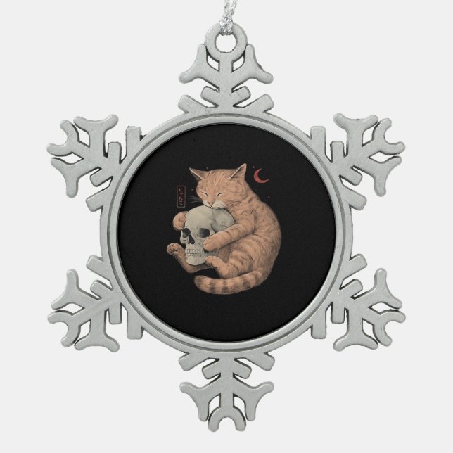 Till Death Do Us Party Cat Skull Classic Snowflake Pewter Christmas Ornament (Front)