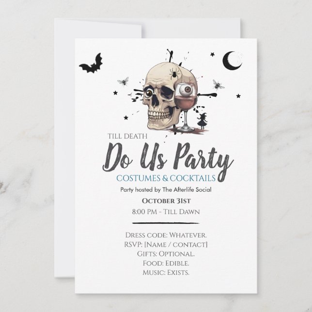 Till Death Do Us Party Funny Adult Halloween  Invitation (Front)