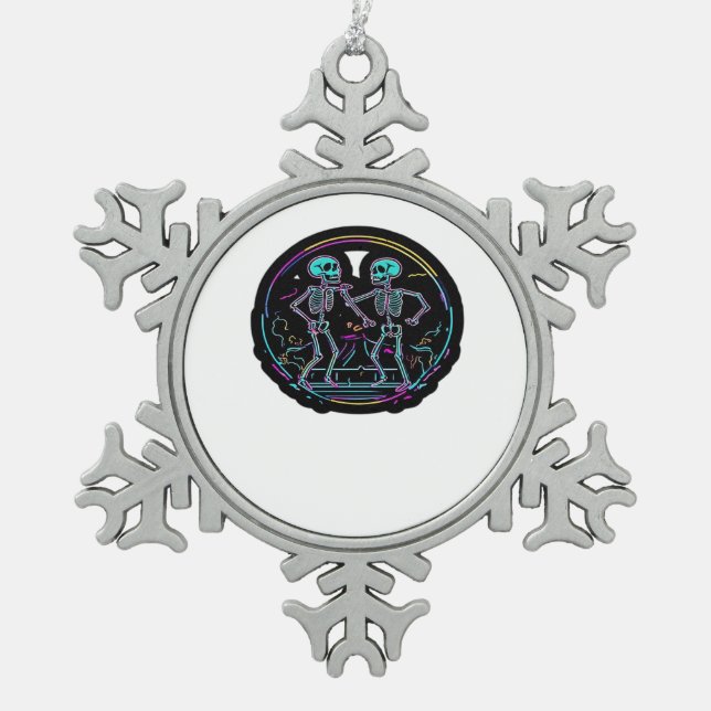 Till Death Do Us Party Skeleton Dance Party Classi Snowflake Pewter Christmas Ornament (Front)