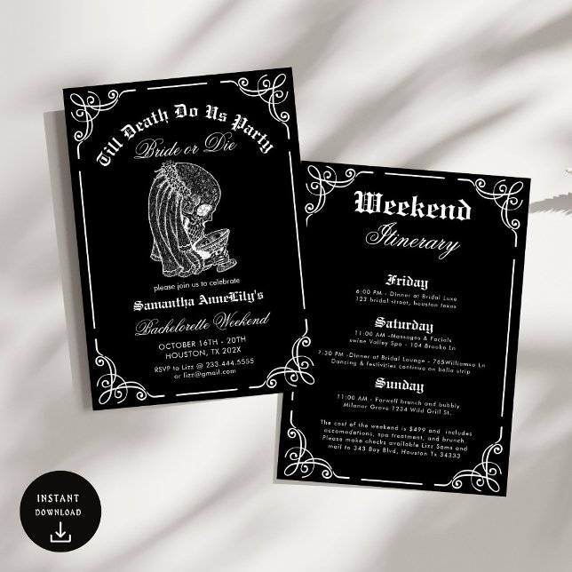 Till Death Do Us Party Skeleton Skull Bachelorette Invitation (Creator Uploaded)