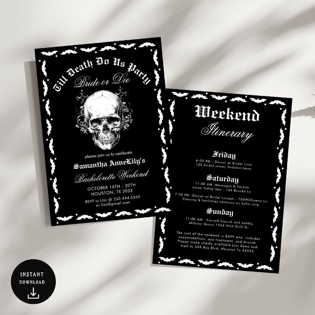 Till Death Do Us Party Skull Bachelorette Party Invitation (Creator Uploaded)