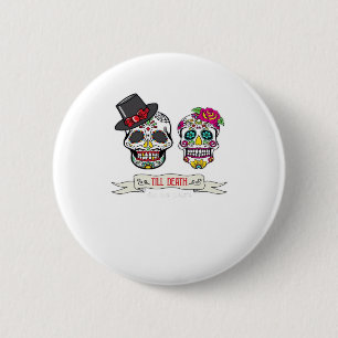 Till Death Do Us Skull Wedding Bride And Groom Pri 6 Cm Round Badge