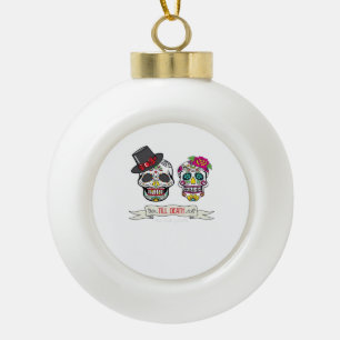 Till Death Do Us Skull Wedding Bride And Groom Pri Ceramic Ball Christmas Ornament