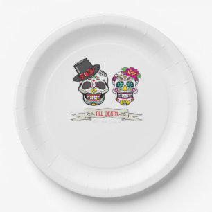 Till Death Do Us Skull Wedding Bride And Groom Pri Paper Plate