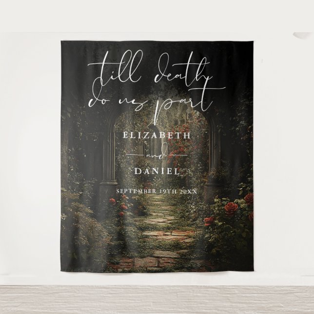 Till Death Floral Gothic Wedding Photo Backdrop Tapestry (Front)