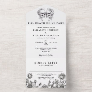 Till Death Floral Skulls Gothic Wedding All In One Invitation