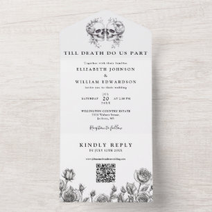 Till Death Floral Skulls QR Code Gothic Wedding All In One Invitation