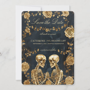 TILL DEATH Gold Skeletons and Roses Save the Date Invitation
