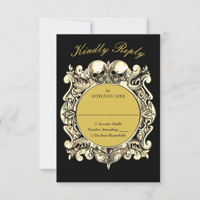 Till Death Gothic Black And Gold Monogram Wedding RSVP Card (Front)