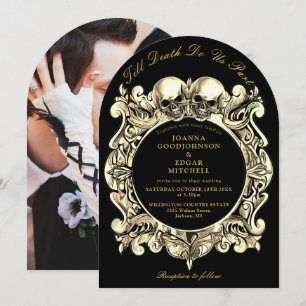 Till Death Gothic Black And Gold Photo Wedding Invitation