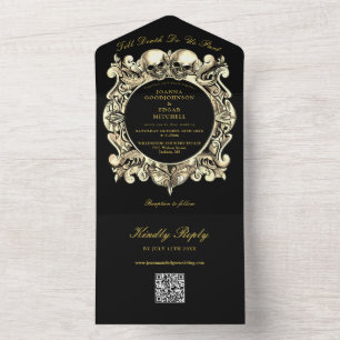 Till Death Gothic Black And Gold QR Code Wedding All In One Invitation