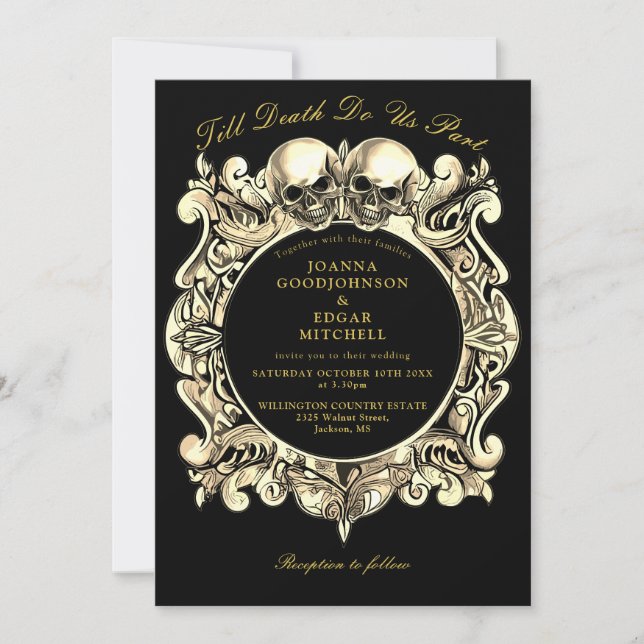 Till Death Gothic Black And Gold Wedding Invitation (Front)