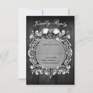 Till Death Gothic Black Rustic Wood Wedding RSVP Card
