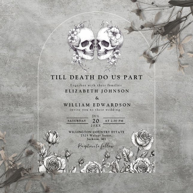 Till Death Gothic Floral Skulls Wedding Arch Acrylic Invitations (Till Death Gothic Floral Skulls Wedding Arch Acrylic Invitations)