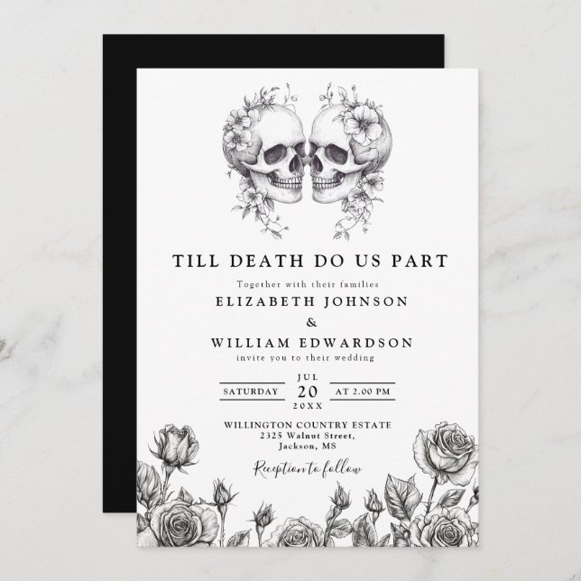 Till Death Gothic Floral Skulls Wedding Invitation (Front/Back)