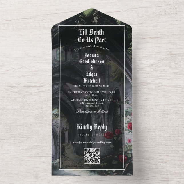 Till Death Gothic Ruins QR Code Wedding All In One Invitation (Inside)