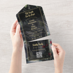 Till Death Gothic Ruins QR Code Wedding All In One Invitation
