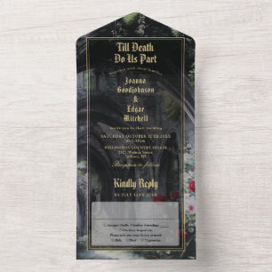 Till Death Gothic Ruins Roses Floral Wedding All In One Invitation